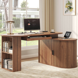 2026 New Design Modern Oval Office <strong>Desk</strong> Reversible <strong>Space</strong> <strong>Saving</strong> Wooden Home Office <strong>Computer</strong> Table <strong>Desk</strong> with Large Storage - Product Image 3