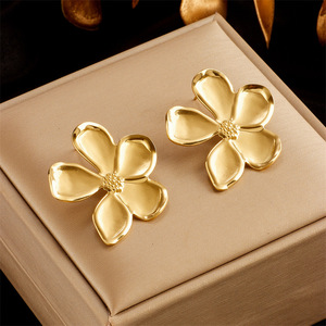 Flower <b>Stud</b> Earrings Gold <b>Titanium</b> Steel Jewelry Gift For Women Elegant Simple Design - Product Image 1