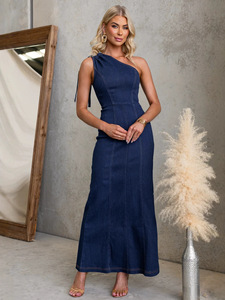 Nouvelle Robe Longue Fourreau en Jean Taille Haute Sans Manches Confortable et Simple pour <span class=keywords><strong>Femme</strong></span> – Collection Été – Offre Spéciale - Product Image 3