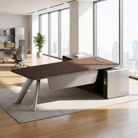 Bureau de direction moderne en L avec finition 3D à aspiration, station de charge sans fil, serrure à code, écologique et durable