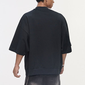 Oversized T-Shirt Heavyweight 100% Cotton Mock Neck <b>Drop</b> Shoulder <b>Box</b> Fit Casual Men's T-Shirt - Product Image 3