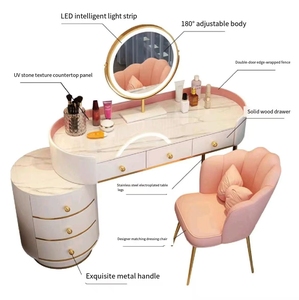 Luxury Modern Minimalist <strong>Dressing</strong> <strong>Table</strong> for Master Bedroom LED Lighted Mirror <strong>Compact</strong> Storage Cabinet Hotel-Style Design - Product Image 6