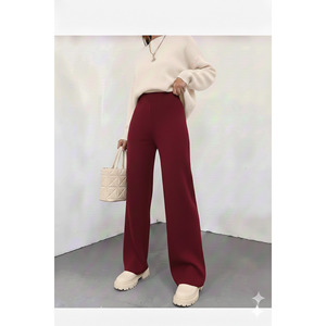Pantalones de punto de pierna ancha para mujer, cintura elástica, cómodos pantalones de invierno, talla estándar SML - Product Image 2