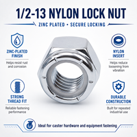 Écrou de blocage à insert en nylon UNC 1/2-13, en acier au carbone zingué, pour roue pivotante, remplacement de quincaillerie industrielle