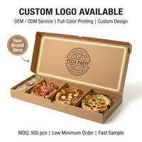 Boîte à pizza personnalisée pour mini-pizza, 3 compartiments, en papier kraft, boîte à pizza de qualité alimentaire, emballage à emporter avec impression de logo