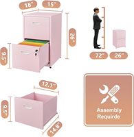 Classeur de bureau moderne rose à 2 tiroirs pour le bureau à domicile Taille de la lettre Fonction de verrouillage en métal Assemblage requis pour l'atelier scolaire