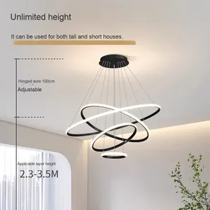 Vàng hiện đại sang trọng LED Acrylic Đèn chùm trang trí nhà 3-Ring treo ánh sáng mặt dây chuyền cho phòng khách hoặc khách sạn thiết kế mới - Product Image 4