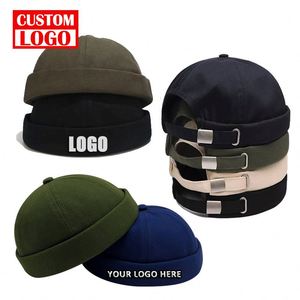 Customized Brimless Rolled Cuff Worker Sailor Cap <b>Hat</b> Retro Fashion OEM Brimless <b>Hat</b> With Adjustable Buckle Custom Docker Caps - Product Image 2