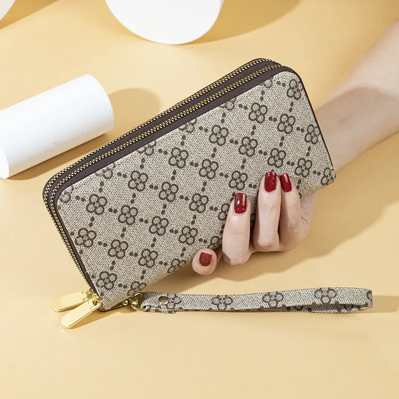 Women Long Wallet Clutch Purse Luxury Design Lady Leather Money Bag Double Zipper Female Wristlet Phone Wallet For Women Fashion