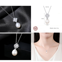Clásico fino S925 plata copo de nieve Zirconia Natural perla de agua dulce collar pendiente boda compromiso conjunto de joyería nupcial