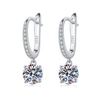 Boucles d'oreilles pendantes en argent sterling S925 certifiées GRA, moissanite couleur D VVS1 2 carats, rondes à 4 griffes pour femme