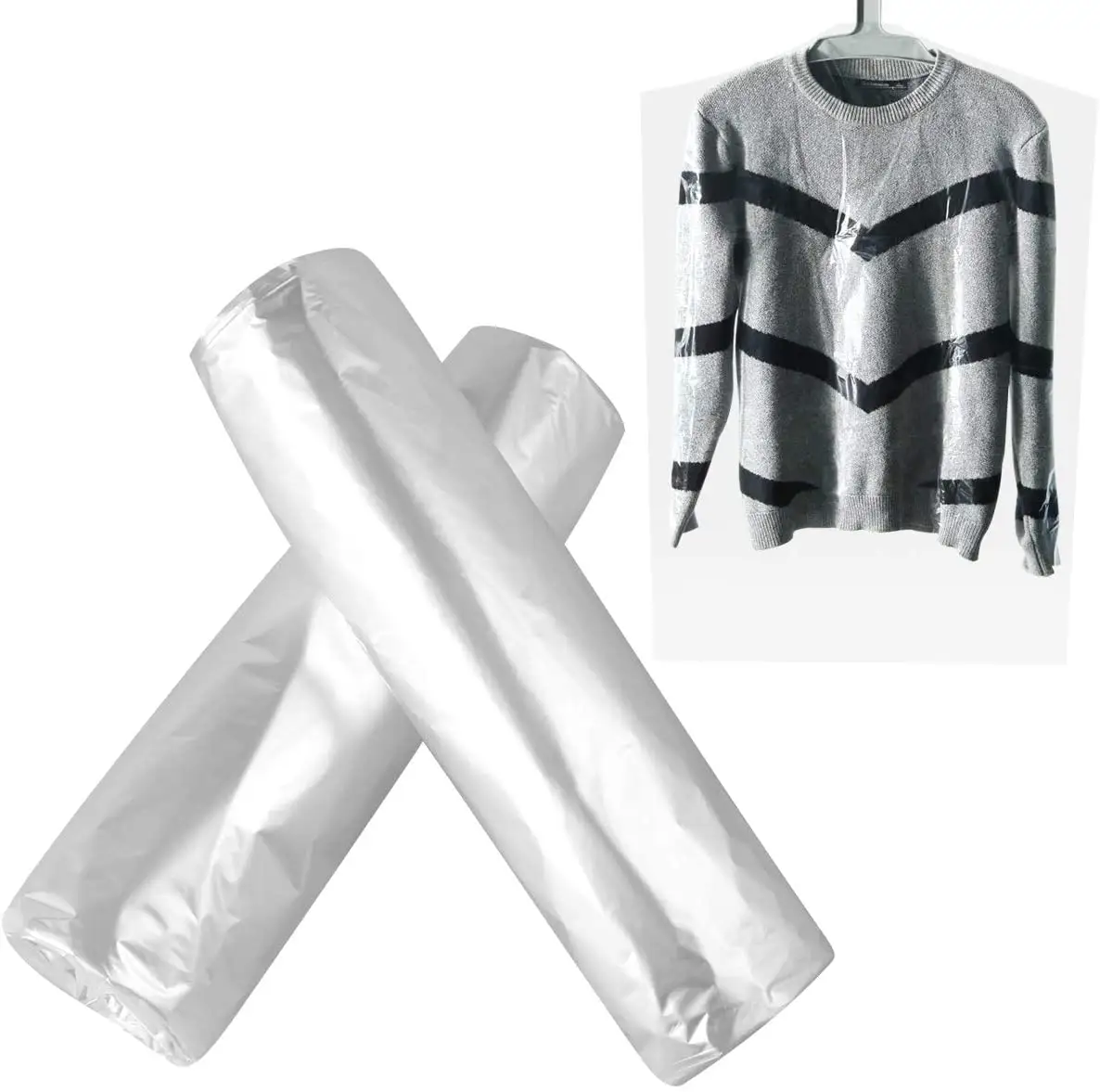 Clear Plastic garment bags on a roll