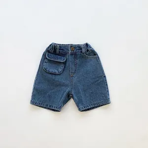 Прямые продажи с фабрики, летние детские джинсовые шорты унисекс с широкими штанинами и пуговицами в стиле ретро, детская одежда, модный дизайн, шорты для мальчиков