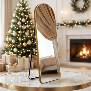Miroir mural arqué pleine longueur, fait main, avec bordures épaissies, de sécurité, de luxe, contemporain, tendance 2026, pour la maison, couleur argent - Product Image 1