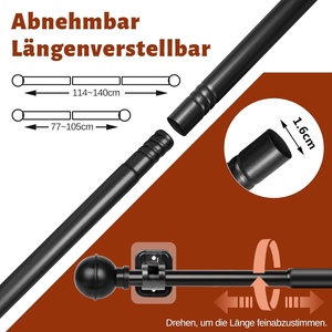 2 ensembles de supports de <span class=keywords><strong>tringle</strong></span> à rideau télescopiques extensibles et réglables avec supports, <span class=keywords><strong>sans</strong></span> perçage, 77-140 cm, noir, fixation murale pour cuisine - Product Image 2