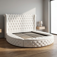 Lit convertible moderne King Size réglable en velours doux avec cadre en bois de rose, tête de lit capitonnée et rangement intégré