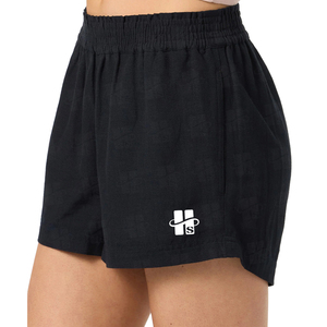 Pantalones Cortos Deportivos de Cintura Media de Felpa Suave de Alta Calidad Personalizados para Mujer, Estilo Básico de Otoño, Corte Holgado, Color Negro - Product Image 3