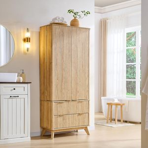 Armario de despensa estriado, aparador de cocina moderno de 72 "de alto, aparador de almacenamiento, 10 puertas, 2 cajones, armario de madera, fácil montaje, roble Natural - Product Image 5