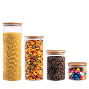 Kitchen Glass Jar With Bamboo Lid Kitchen Airtight Clear Borosilicate Food Glass Storage Jar With Bamboo Lids Sets