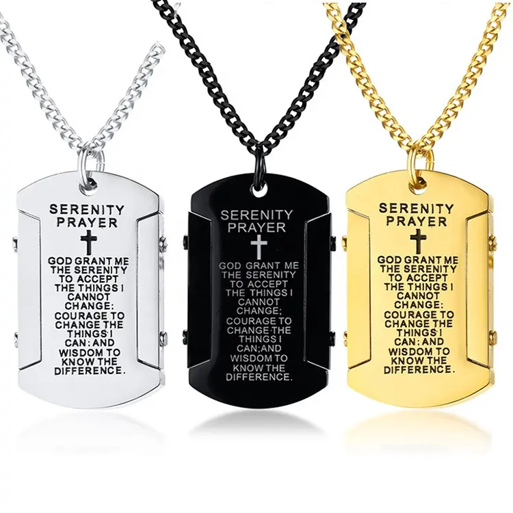 Stainless steel men's fashion gold plated pendant ornament laser scripture bible dog cross pendant necklace