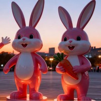Escultura de Animal de Dibujos Animados en Fibra de Vidrio Personalizada, Conejo, Regalo Empresarial para Exteriores, Decoración Impermeable para Paisajes de Centros Comerciales, Parques y Jardines
