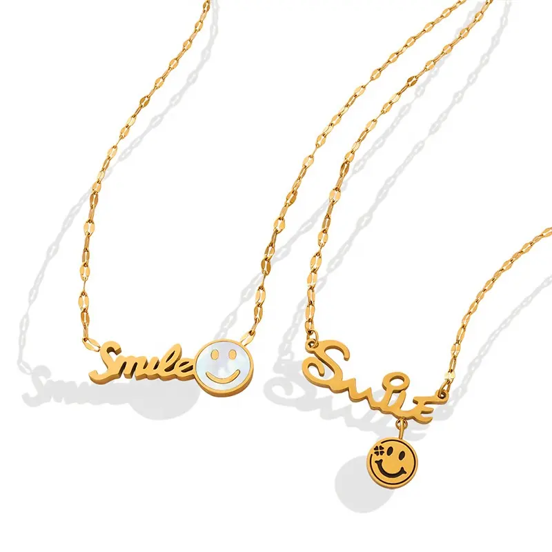 Mode-sieraden Bezoedelen Gratis Rvs Gouden Letters Glimlach Shell Parel Smiley Gezicht Hanger Ketting