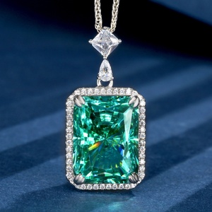 New Products 2026 Jewelry Eco-friendly <b>Copper</b> Black Gold Plated Radiant Cut 15*20mm Square Paraiba Tourmaline Pendant Necklace - Product Image 5