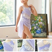 Robe de danse lyrique pour filles G018, couleur violet clair, avec strass floraux et jupe en maille irrégulière, costume de scène contemporain pour enfants