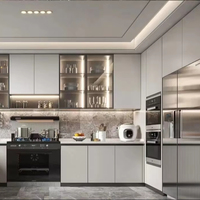 Armoires de cuisine modulaires de style européen en acier inoxydable 304 fabriquées sur mesure, design ignifuge écologique, marbre artificiel