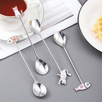 Cuillère créative en acier inoxydable 304, cuillère à café, cuillère à miel, cuillère à long manche pour la maison, cuillère à mélanger, cuillère à gâteau et à dessert