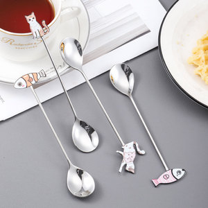 Cuchara de acero inoxidable 304, cuchara creativa con forma de gato, cuchara para café y miel, cuchara agitadora de mango largo para el hogar, cuchara para postre y pastel - Product Image 3