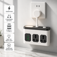 Stop Kontak Ekstensi Multi-port dengan Kabel Pendek, Stop Kontak Universal dengan Port USB dan Colokan Konversi Standar Eropa/UK