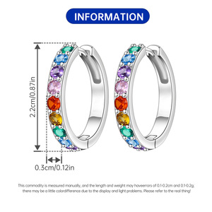 Boucles d'oreilles créoles tendance en cuivre blanc avec cristaux multicolores sertis clos pour femme, bijoux de soirée - Product Image 2