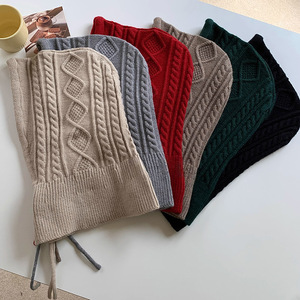 Cache-cou vintage en tricot torsadé avec cordon de serrage et bouton, bonnet et écharpe d'hiver combinés, <span class=keywords><strong>cagoule</strong></span> multi-usage en tricot torsadé - Product Image 1