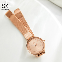Montre à quartz minimaliste en or rose avec bracelet en maille, boîtier fin de luxe en acier inoxydable, montre-bracelet pour femme, expédition rapide