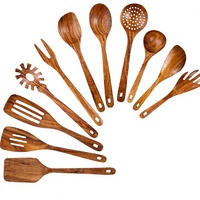 Ensemble d'ustensiles de cuisine en bois Ha Le Timeless, 12 pièces, outils de cuisine légers et durables, cuillères, spatules, fourchettes, ustensiles pour aliments