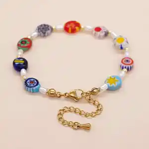 2023 Ladies Rainbow Cube Flat Colorful Chamilia Beads Fresh Water Pearl Cute Bracelet