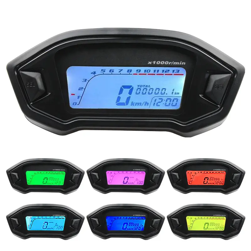 Velocímetro digital Universal para motocicleta, odómetro con pantalla LCD de 7 colores, 13000rpm, medidor de 2 a 4 cilindros