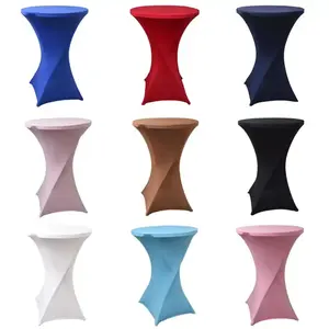 Solid Round Spandex Bar Table Covers White Polyester Table Cloth Banquet Elastic Tablecloth Wedding Events