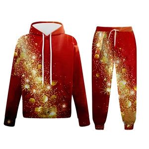 Survêtement unisexe à capuche rouge et or avec imprimé scintillant, coupe longue, décontracté, pour l'hiver, en polyester respirant, imprimé par sublimation - Product Image 1