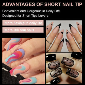 600 Stück kratz freie Nail Art-Platten Kurze lange, halb matte, transparente, gefälschte Nägel im französischen Stil Quadratisches Muster für Finger - Product Image 5