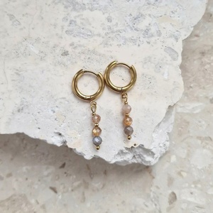 Boucles d'oreilles pendantes exquises et tendance, dernières nouveautés en gros, bijoux faits main pour femmes, perles entretoises en acier inoxydable et pierre naturelle - Product Image 1