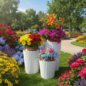 <span class=keywords><strong>Maceta</strong></span> de fibra de vidrio de arenisca blanca con <span class=keywords><strong>madera</strong></span> para jardín, hogar, balcón, decoración, jardineras elegantes para uso en interiores y exteriores - Product Image 1
