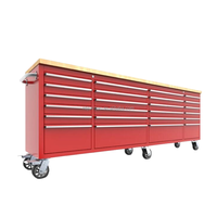 Armoire à outils roulante robuste OEM OBM de 96 pouces, en acier thermolaqué, avec plan de travail en bois massif, multiprise intégrée, capacité de charge de 900 kg