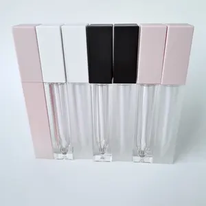 Tabung Lip Gloss persegi panjang 7ml, tabung Lip Gloss warna merah muda biru panjang, kemasan kosmetik, tabung pelembab bibir kosong