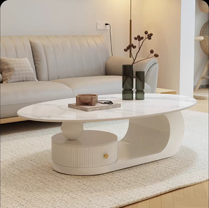 <span class=keywords><strong>Moderno</strong></span> Tavolino da Tè di Fascia Alta in Stile Crema Lusso Leggero di Piccole Dimensioni Stile Francese Ovale in Lastra di Roccia Realizzato in Pietra Sinterizzata - Product Image 6