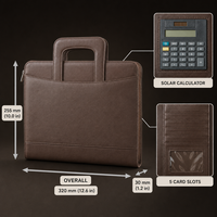 Porte-documents professionnel avec calculatrice solaire, format A4, en cuir PU, fermeture éclair, classeur à 3 anneaux, organiseur de documents avec fenêtre pour carte d'identité