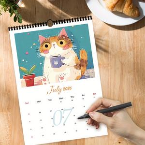 Calendario de pared en espiral de gato de dibujos animados lindo 2026: programación mensual para el hogar, la oficina | Color personalizado y papel disponible - Product Image 6