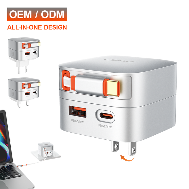 LDNIO Q9 33W PD Fast Charger Built-in Retractable Type-C Cable Travel Charger Wholesale Universal Mobile Phone Charging Adapter