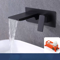 Robinet de salle de bain mural moderne noir en acier inoxydable, mitigeur monocommande eau chaude et froide